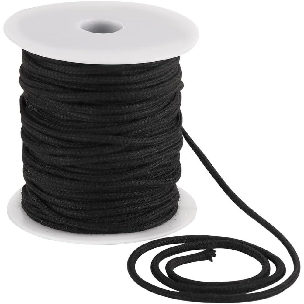 Cord Trim Twisted - 4mm 33ヤード ブラックコットンロープ ソフトドローストリング 交換用ロープ マクラメ
