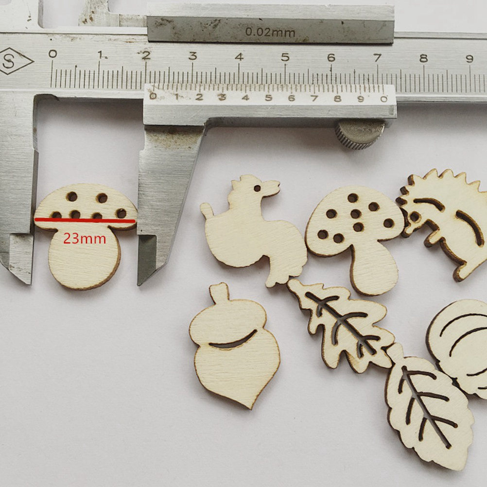 Embellish Craft - 50個 DIY装飾木製ピース スムーズな動物・キノコの彫刻 クリエイティブなクラフト装飾 木製オーナメント 誕生日用