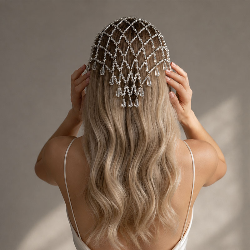 イミテーションパールトリムメッシュヘッドネット、ウォータード - Beaded Trim Fringe のレビューと価格