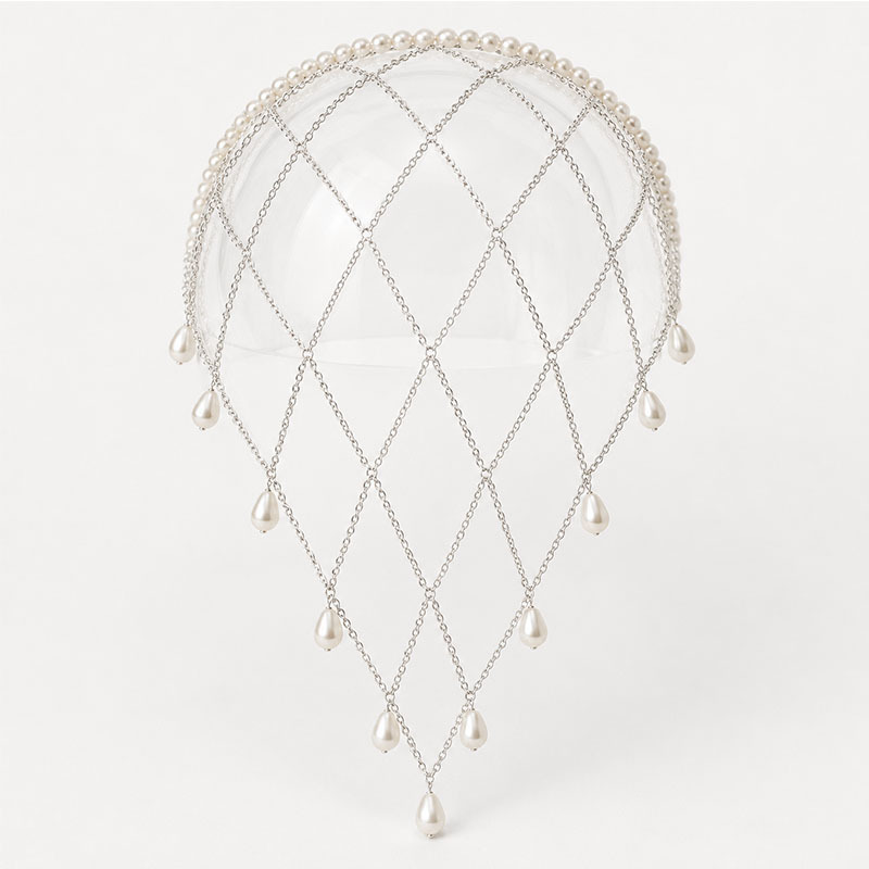 イミテーションパールトリムメッシュヘッドネット、ウォータード - Beaded Trim Fringe のレビューと価格