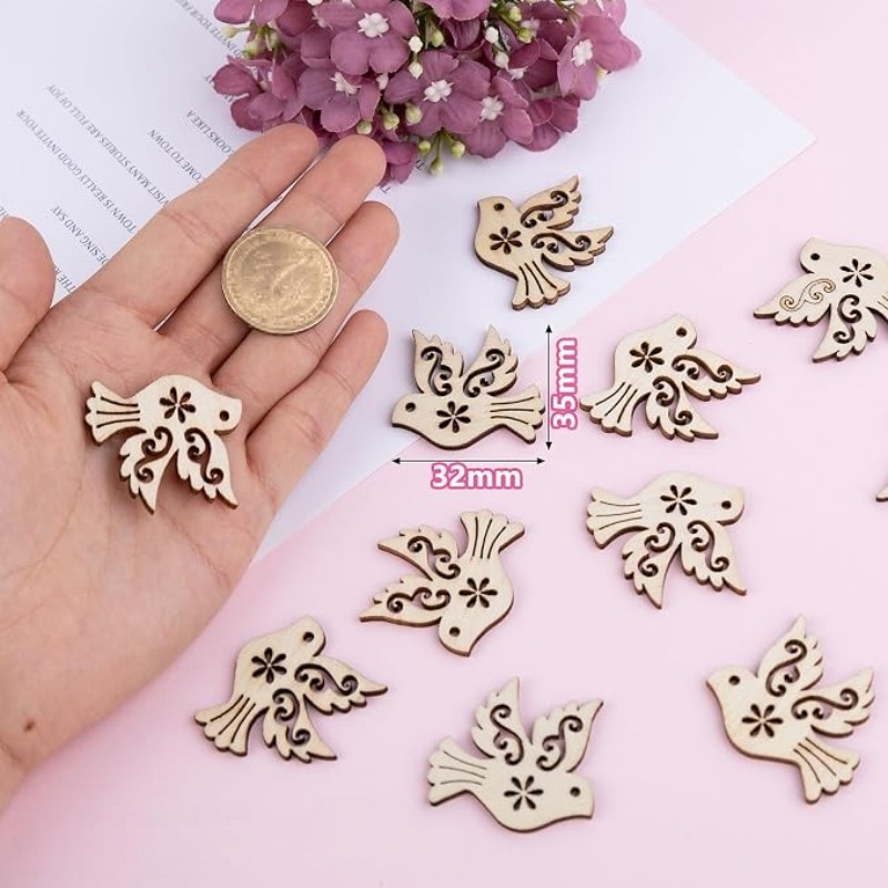 未完成の木製平和の鳩型ウッドカットアウト50個セット、DIY - Embellish Craft のレビューと価格