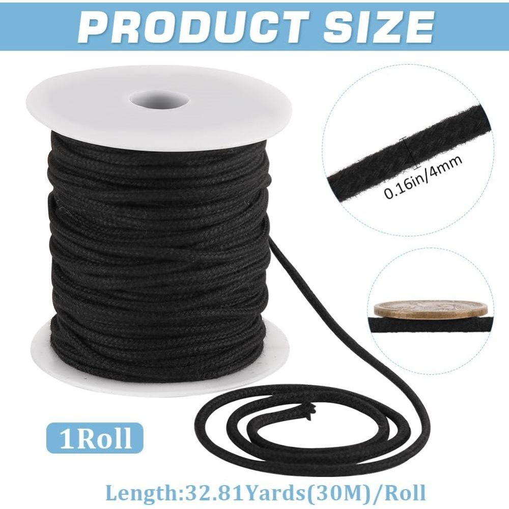 4mm 33ヤード ブラックコットンロープ ソフトドロースト - Cord Trim Twisted のレビューと価格