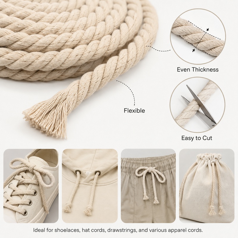 5M 5-20mm コットンツイストロープ 靴紐 コード パ - Cord Trim Twisted のレビューと価格